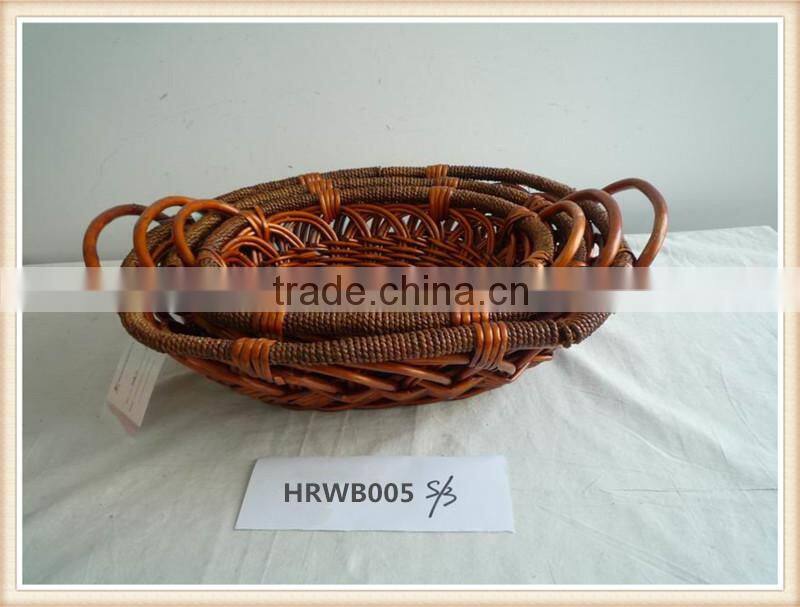 3 set handmade reusable willow fruit basket with handle on table