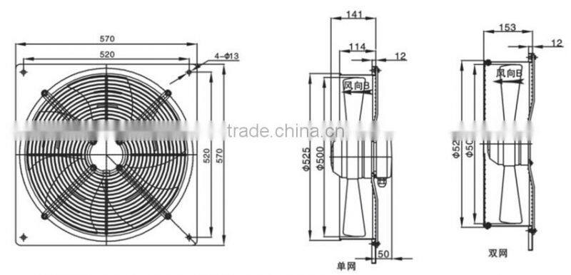 Square industrial roof exhaust fan cool ceiling fan YWF6E-500