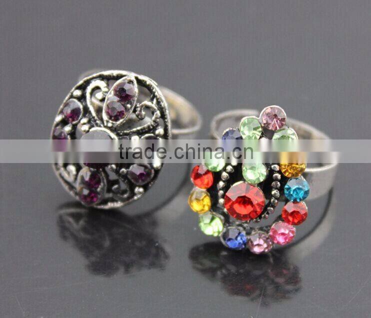 Europe style alloy colourful diamante flower open rings
