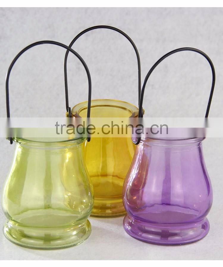 Tall colored glass candle holder glass container for candles