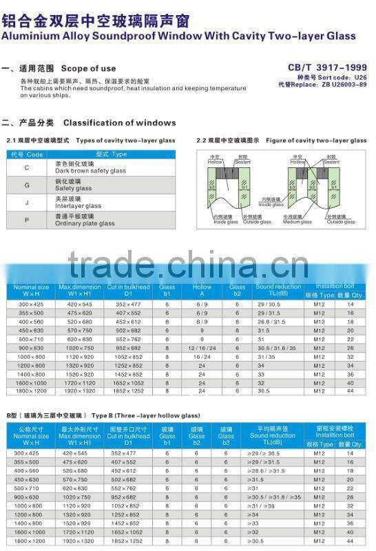 Aluminum Alloy soundproof window with cavity two-layer glass
