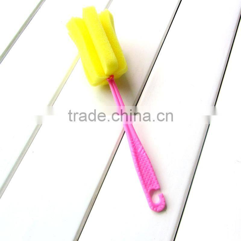 Long Handle Cup Dishes feeding Bottle Cleaning Sponge Brush-Red