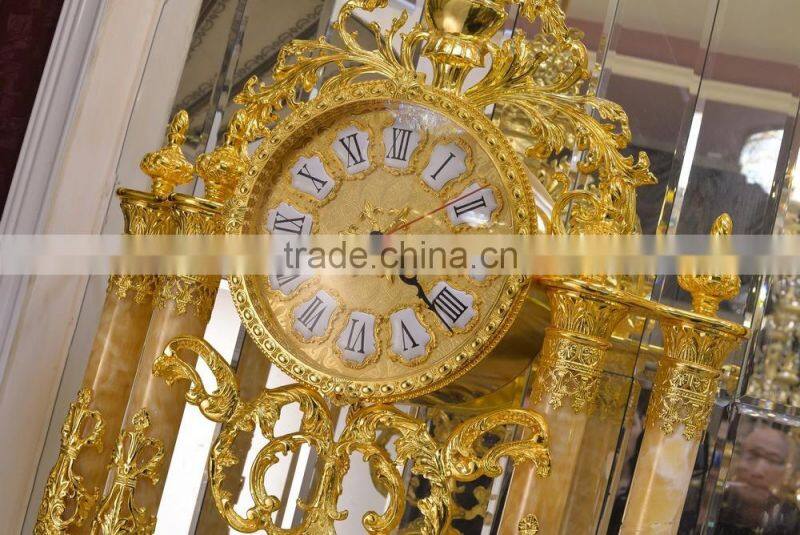 Latest Design Double Layer Grandfather Antique Clock, 24K Gold Copper Clock, Onyx Tube Marble Base Floor Clock