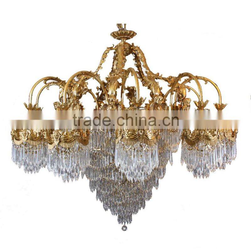 Rococo Style Crystal & Golden Brass Chandelier For Living Room Hotel Hall/ Elegant Crystal Chandelier Decorated Pendant Lamp