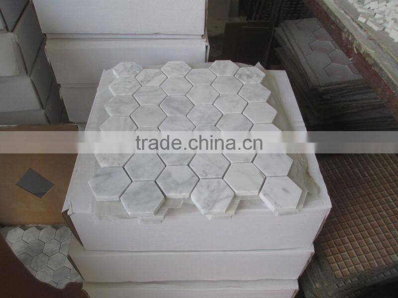 Big Hexagon Bianco White Carrara Marble Mosaic tile 12x12