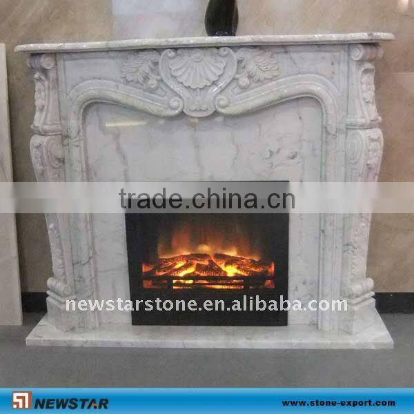 white stone fireplace surround