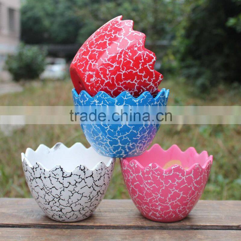 New design printing crack eggshell shape colorful ceramic planter