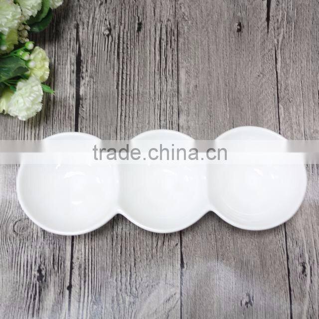 Unique design customized Bulk Stock White Devide Ceramic Round Soup&Salad&Snack Bowl
