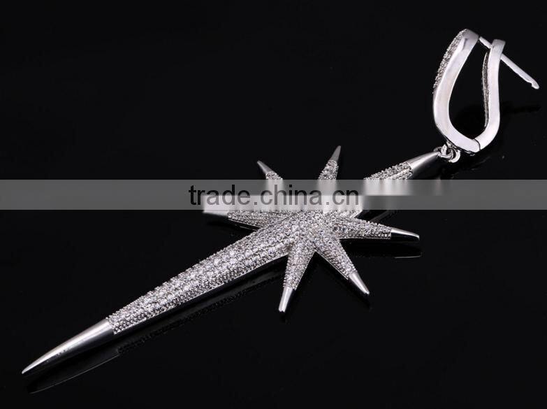 Wholesale Stock Small Order Fashion Women long Star Zircon Earrings