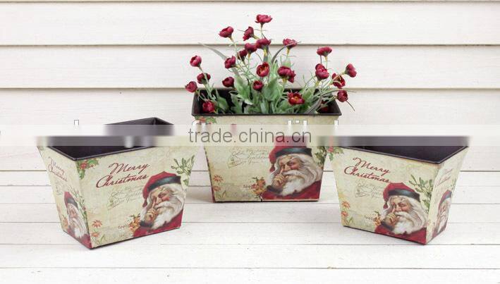 hot sale s/3 christmas metal garden pot, paper decal pot