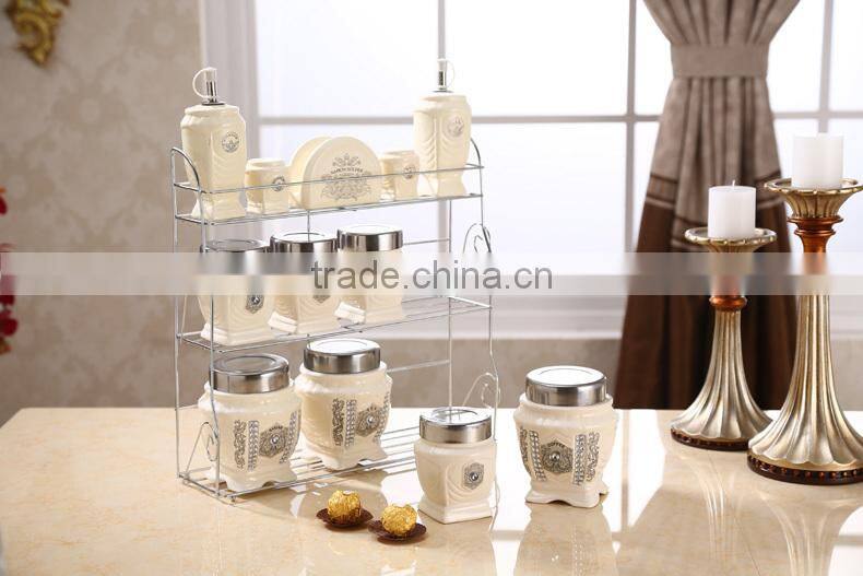caremic canister set with stainless metal stand