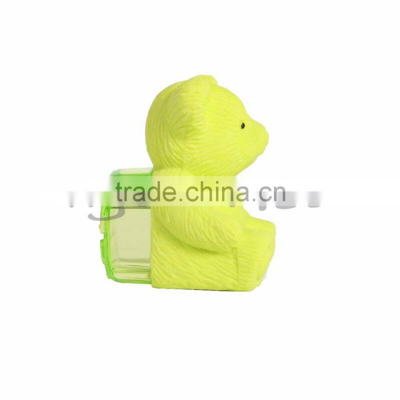 Environmental TPR Novelty Custom Bear Eraser With Bag Pencil Sharpener