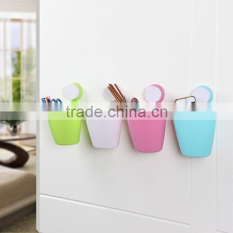 Vacuum suction cup bathroom and kitchen plastic shelf/holder/storage bucket
