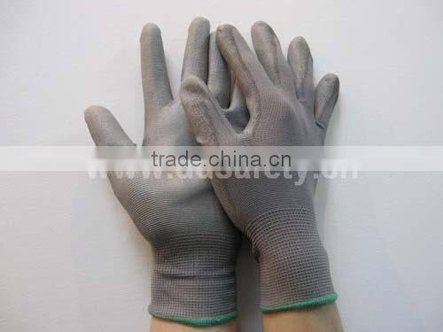 DDSAFETY 13 Gauge Grey Nylon Liner Knit Wrist PU Coated Working Safety Glove