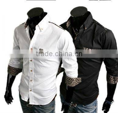 MOQ 5PCS Fashion mens shirts Leopard trimming shirt Italian new design men casual shirts