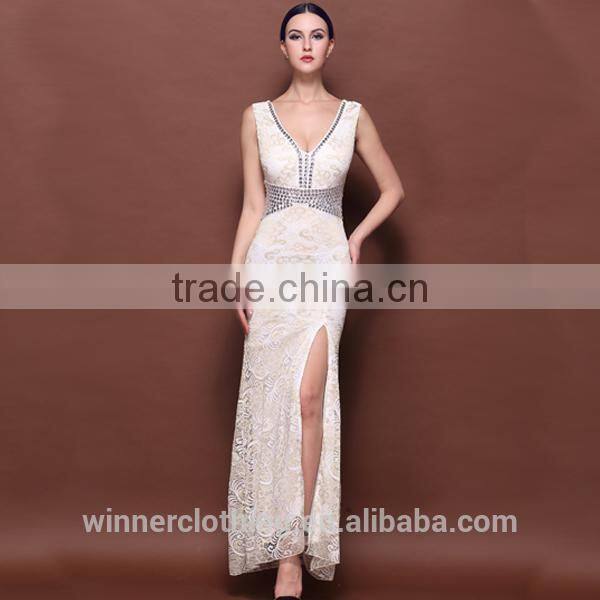 small quatity ladies high quality fashion sleeveless evening dress with beaded