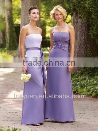 Satin Strapless Self-tied Sash Bodice A-Line Purple Bridesmaids Dresses