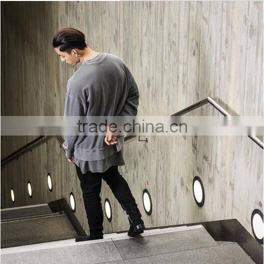 High quality streetwear classic loose hanging shoulder joker fleece/old damage flash head long sleeved fleece for male