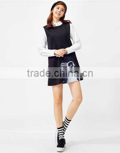 Women's black knitting small hem A printed sleeveless dresses