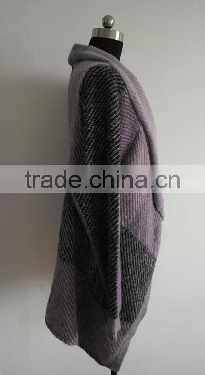 Fashion ladies jacquard knitted poncho sweater