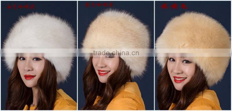 Woman and man fashion fox faux fur russian hats with satin lining/Round top unisex winter cap hats