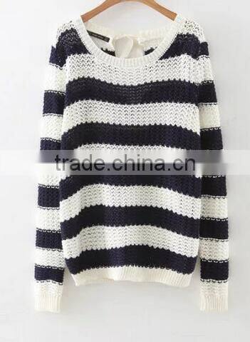 EY0859S Women Stripe Knitted Pullover Sweater