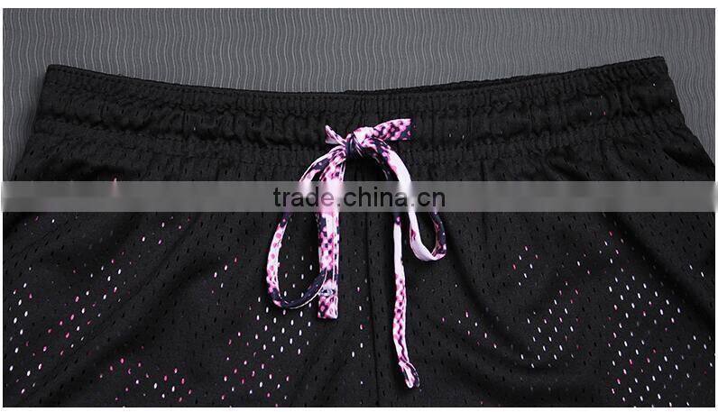 Womens summer sports running yoga wear fitness breathable quick dry two layers short with drawstring