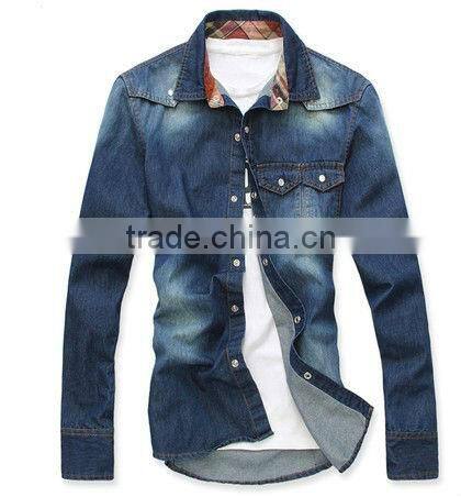 long sleeve denim shirts with two pockets on left chest for men