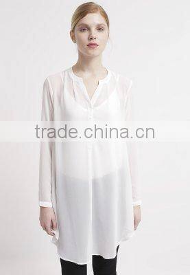 Basic long section white t shirt long sleeve fashion casual tunic
