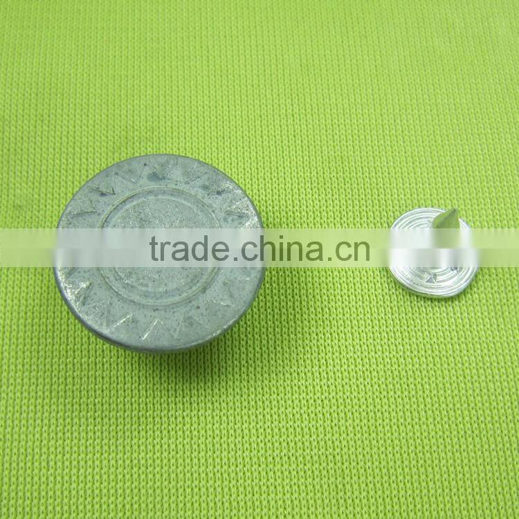 Lead-free custom latest fashion 20mm silver matte hot-sale garment quality insert zinc alloy jeans buttons
