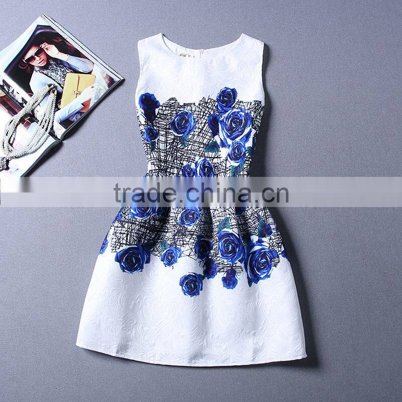 pink solid color printed A line dress/sym rose multi design sleeveless A line dress skirt