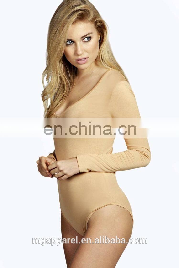 Hot selling long sleeve V neck tight woman adult bodysuit