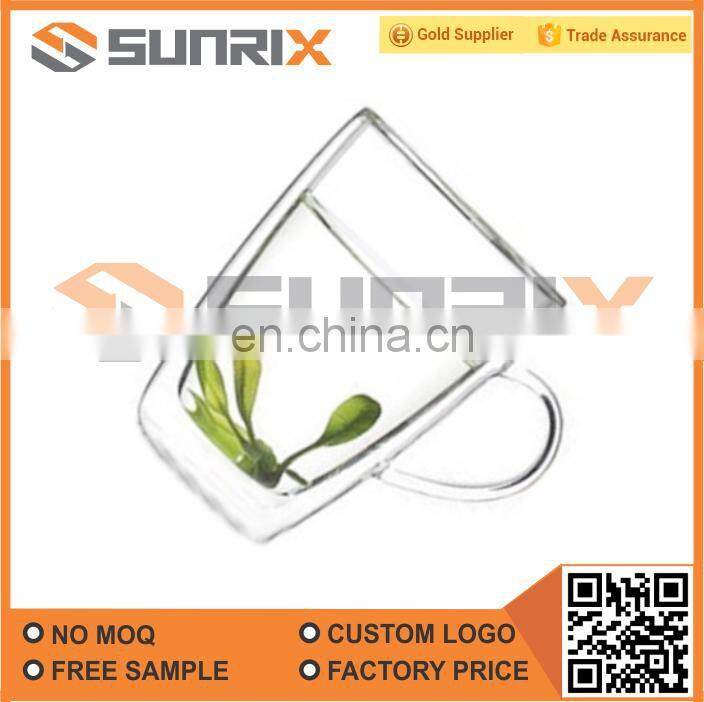 Double Walled Heatproof Clear Big Glass Tea Cup With Handle