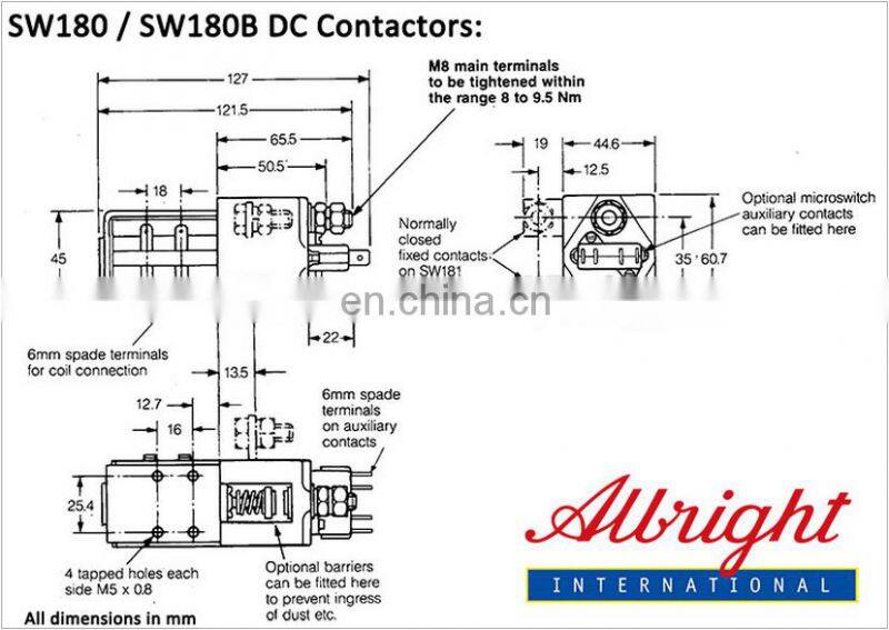 Albright SW180/SW180B recognized DC contactors