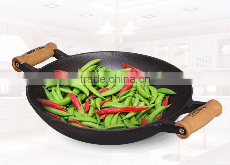 High Quality Chinese double handle cast iron wok/pan non-stick cookware set