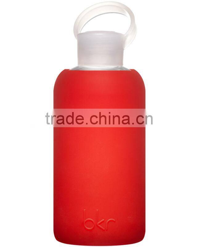 New style glass aquare bottle with silicone, transparent mug, colorful