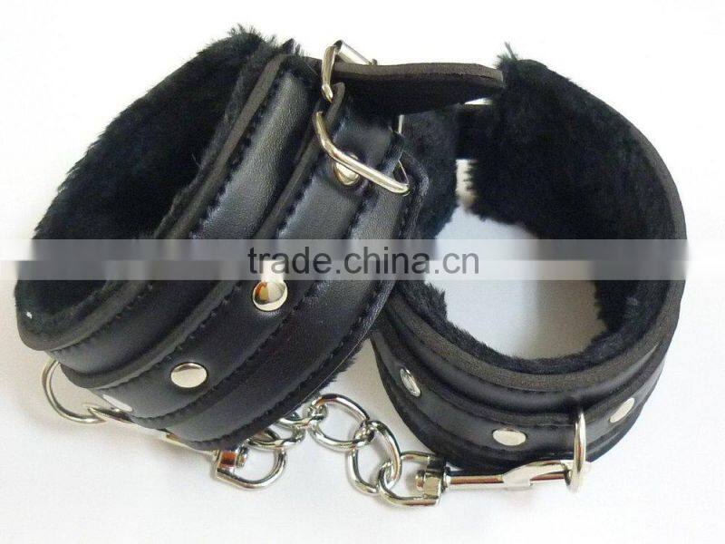 Locking Padded Black Leather Wrist & Ankle Cuffs Bondage Restraint