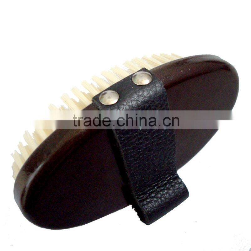 wooden beard brush with leather handle