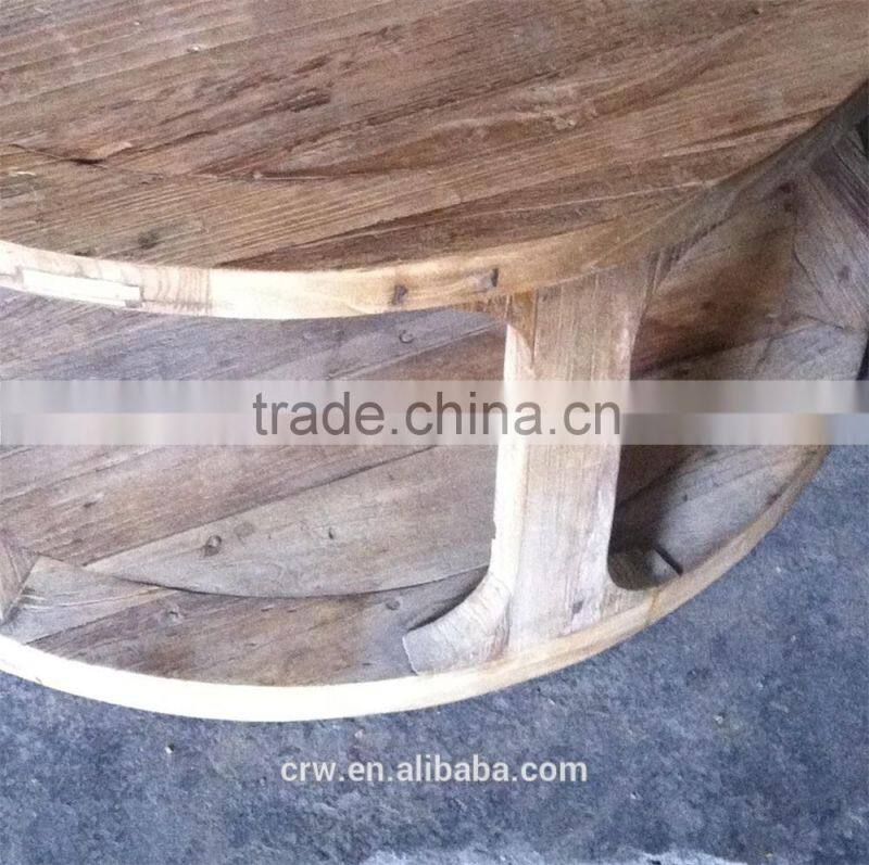 RE-1522 3 reclaimed wood triangular leg used coffee shop table and chairs