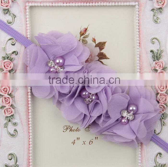 Cute girl princess headbands baby girl flowers cotton elastic headband kids handmake pearls flower headband for girls