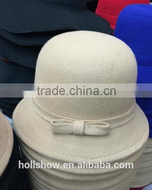 Fashion Korean Bowknot Ribbon Elegant Women Wool Felt Bucket Hat