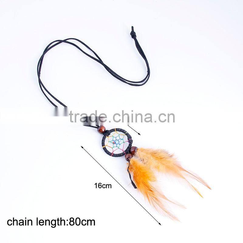 2016 Latest Design Fashion Wooden Beads Native American Feather Dream Catcher Necklace Wholesale