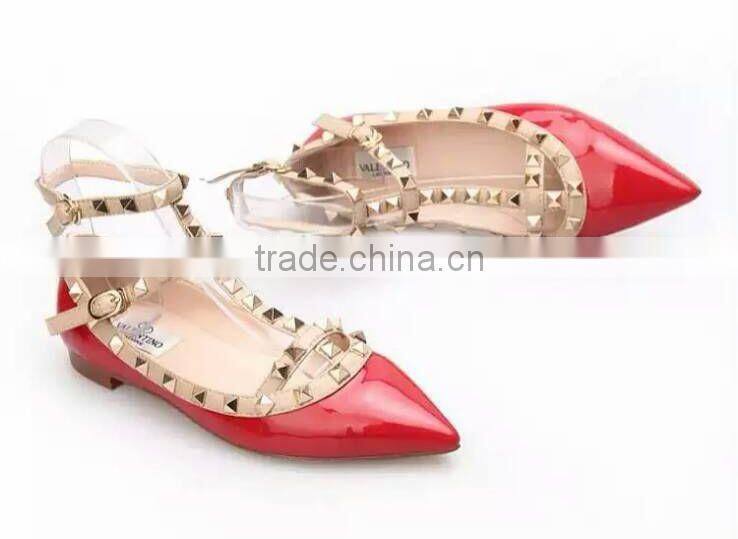 Pointed Toe Lamb Leather Ballet Flats Watercolor Flat Shoes Nice Plating Rivets 5mm heel