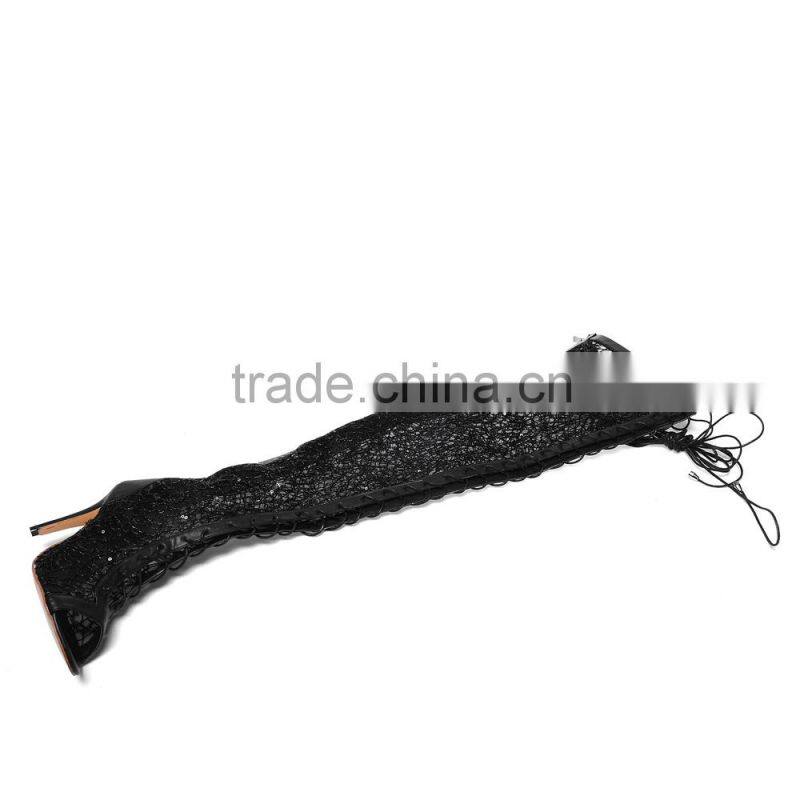 Catwalk night club wear gladiator over the knee thigh high boots woman runway lace up peep toe botas