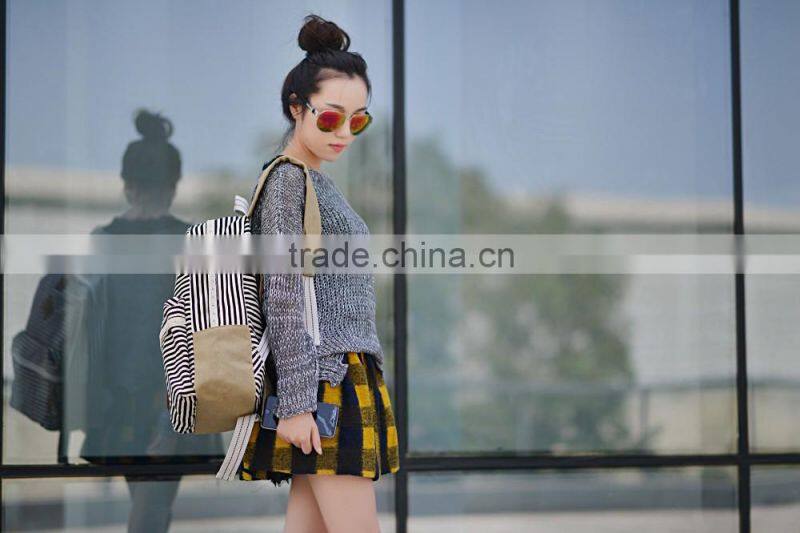 2016 new koeran fashion canvas streak backpack teenage backpack