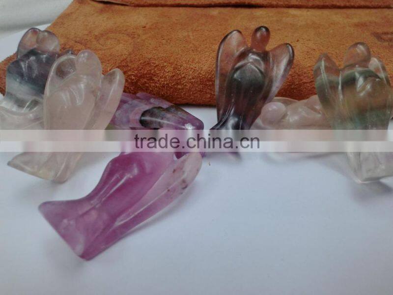 Natural Flourite Carving Angels Handicraft Carved Gemstone Angels Different Shape Different Size