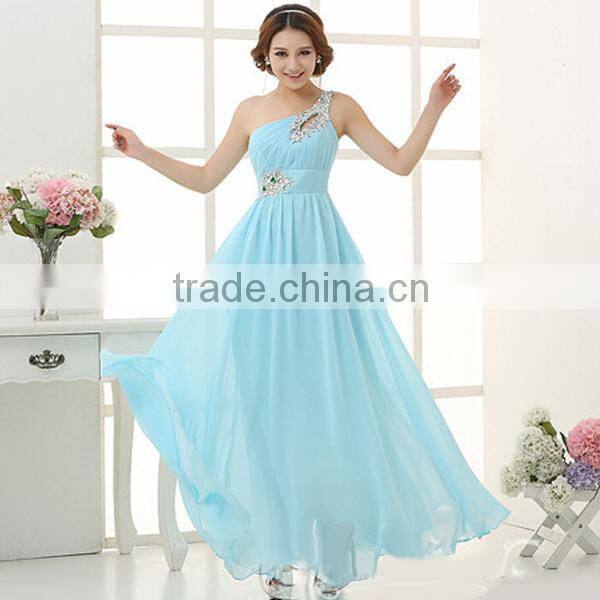 Women's Simple One Shoulder Solid Chiffon Evening Dress
