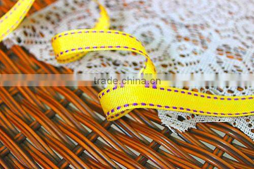 China wholesale yellow saddle stitches grosgrain polyester satin ribbon for gift packaging
