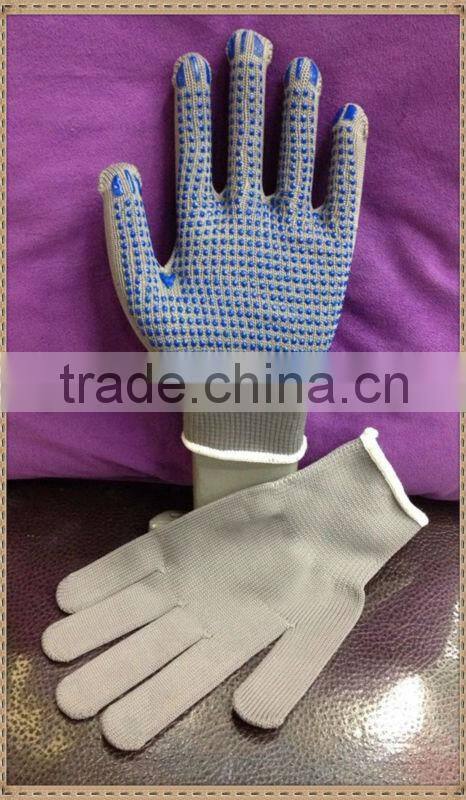 Grey Knitted Cotton Working Glove PVC Dotted