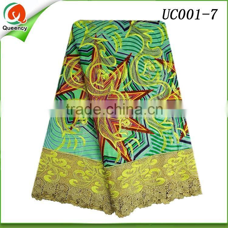 2016 new embroidery african wax prints fabric with guipure cord lace 6 yard on sale
